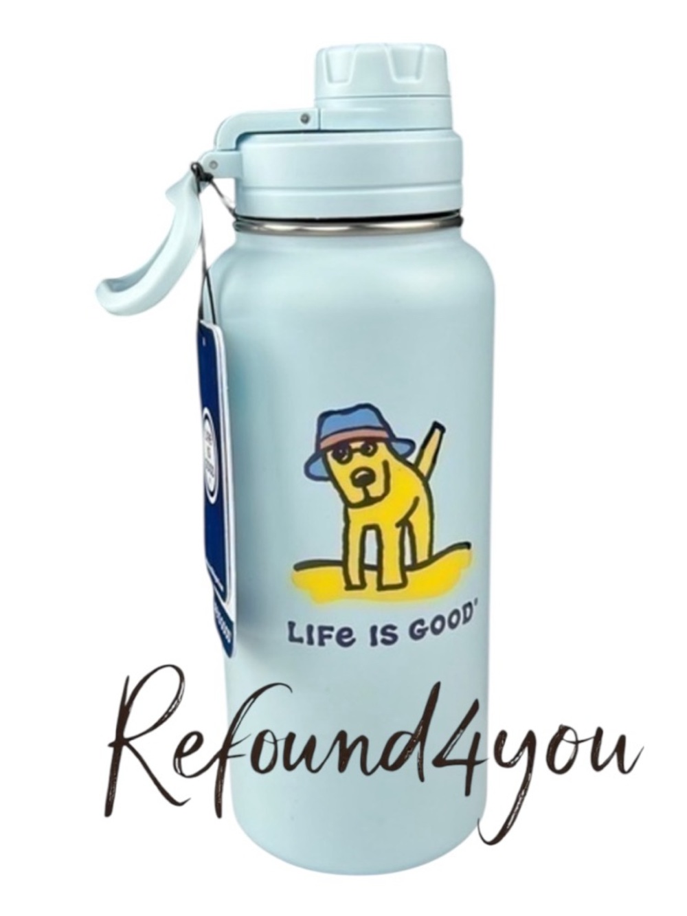 Life is Good - ‘Jake at the Beach’ 32oz water bottle. Pale Blue. NWT Firm!
